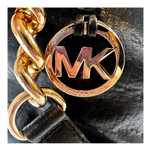 Michael Kors Vintage Black Leather With Gold Studs and Chain Crossbody EVC - Picture 3 of 15